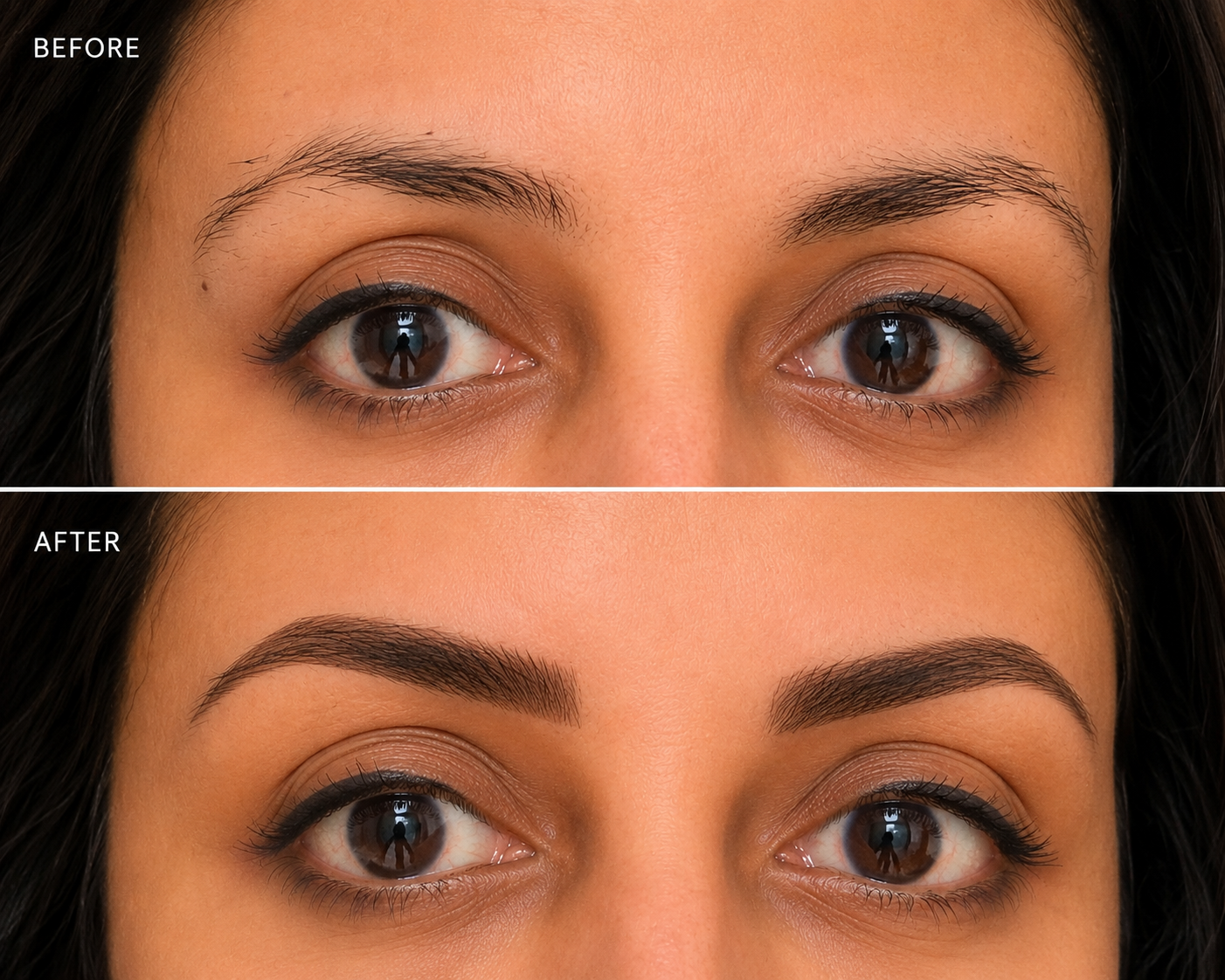 Ombré brows before and after close-up result